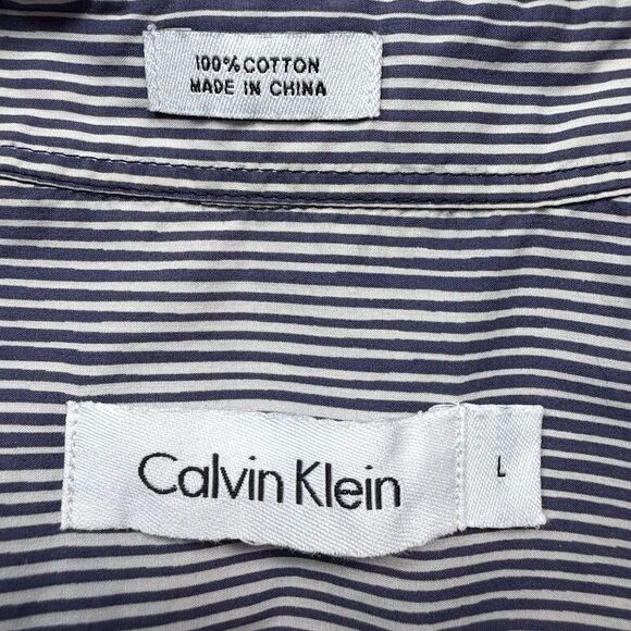 Calvin Klein 100% Cotton Blue/White Striped Long-Sleeve Button-Up Shirt, Large - Picture 3 of 10